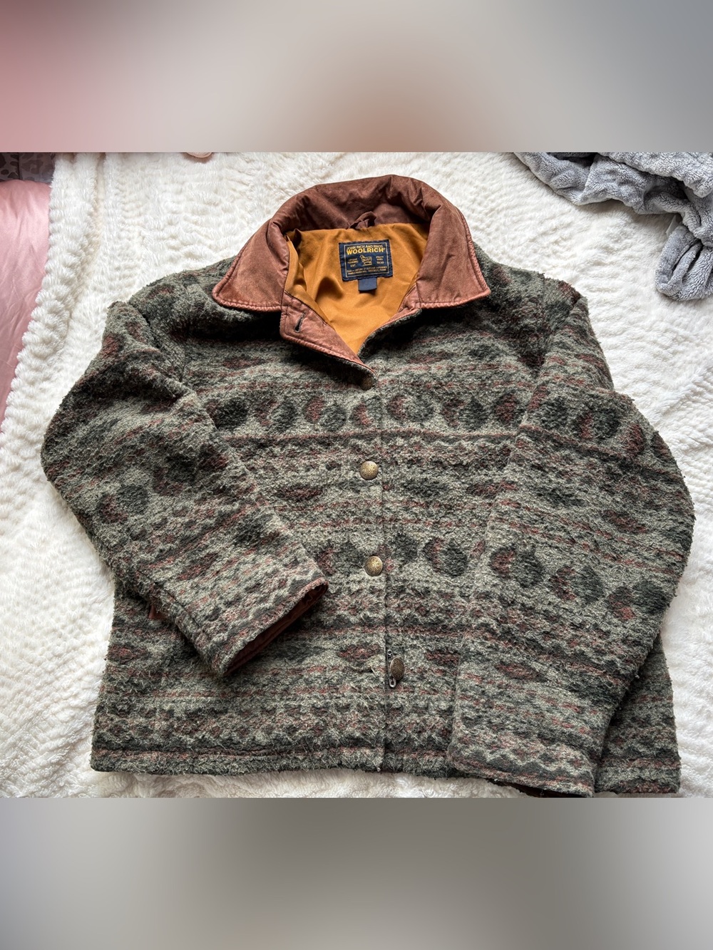 Women’s Vintage Woolrich Brown Suede Collar Jacket with Mustard Lining